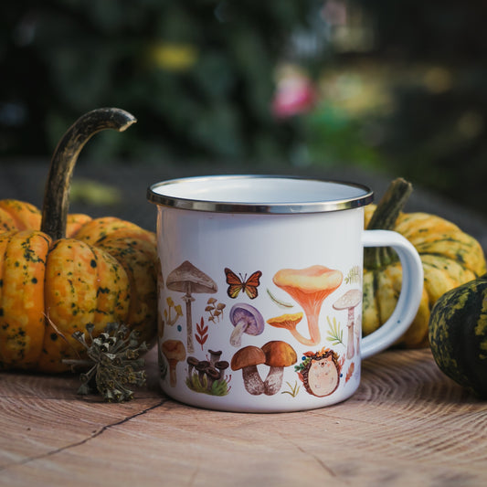 Sünis és gombás zománcozott fém bögre