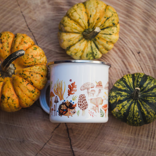 Sünis és gombás zománcozott fém bögre