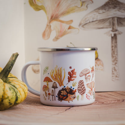 Sünis és gombás zománcozott fém bögre