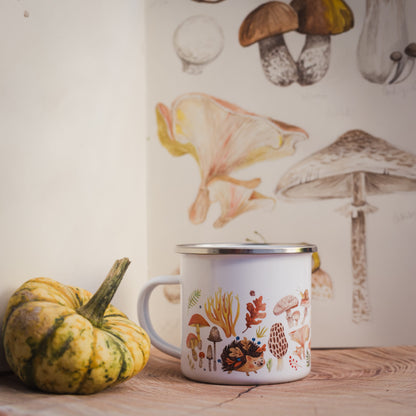 Sünis és gombás zománcozott fém bögre