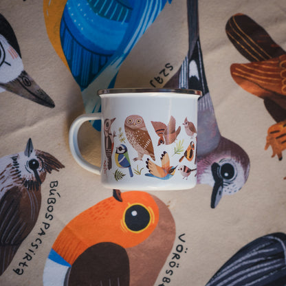 Madaras zománcozott fém bögre