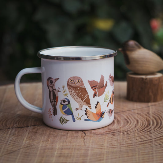 Madaras zománcozott fém bögre